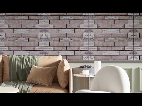 Декоративні панелі ПВХ для стін Дерев'яні дошки Текстура дерева 96х48 см стінова вагонка Коричневий, відео 1