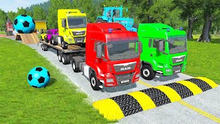 Double Flatbed Trailer Truck vs Speedbumps Train vs Cars | Tractor vs Train Beamng.Drive 070