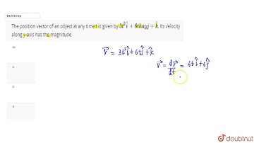 The position vector of an object at any time t is given by 3t^(2) hati +6t hayj +hatk. Its veloc...
