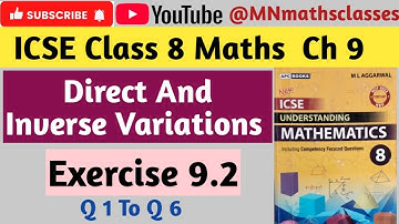 Icse class 8 Maths || Chapter 9 || Direct and Inverse Variations|| Ex 9.2 ( Q 1 To Q 6 ) 👍 Like 