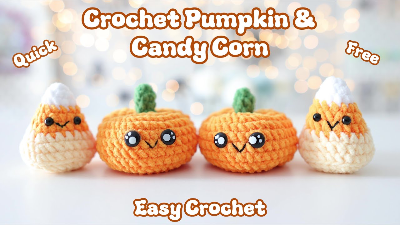Kumoamu Rabbit How to Crochet Pumpkin and Candy Corn🎃🍬Easy Kawaii Amigurumi Beginner ...