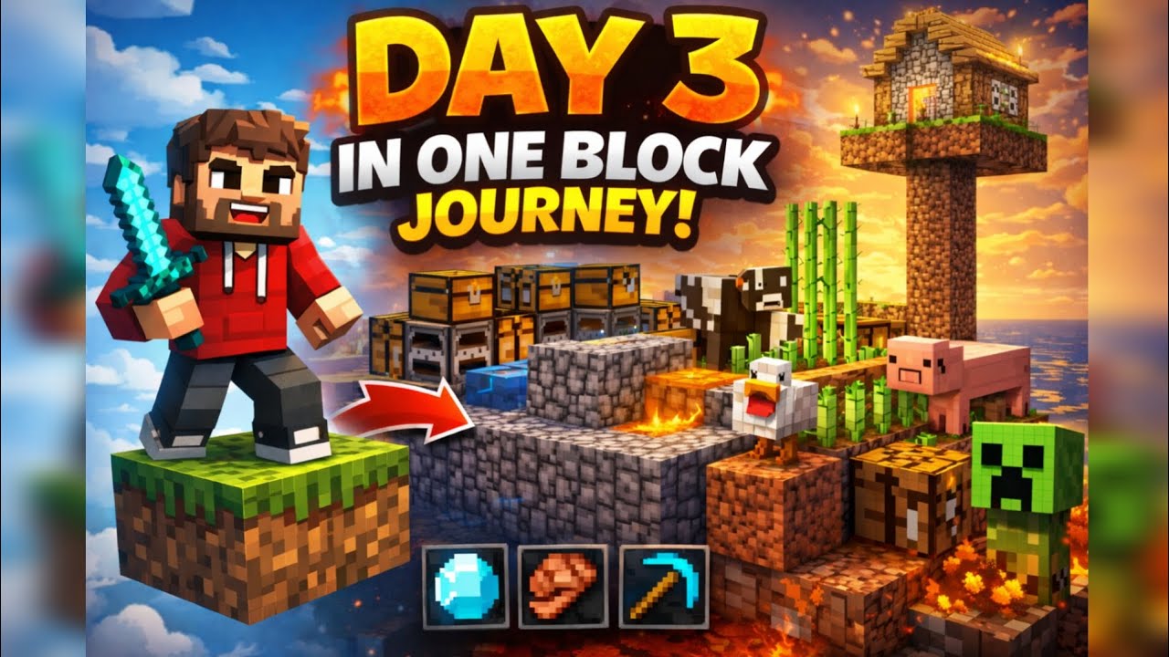 Minecraft One Block Day 3 😱 | Diamond Mil Gaya? | Survival Gets Harder ...