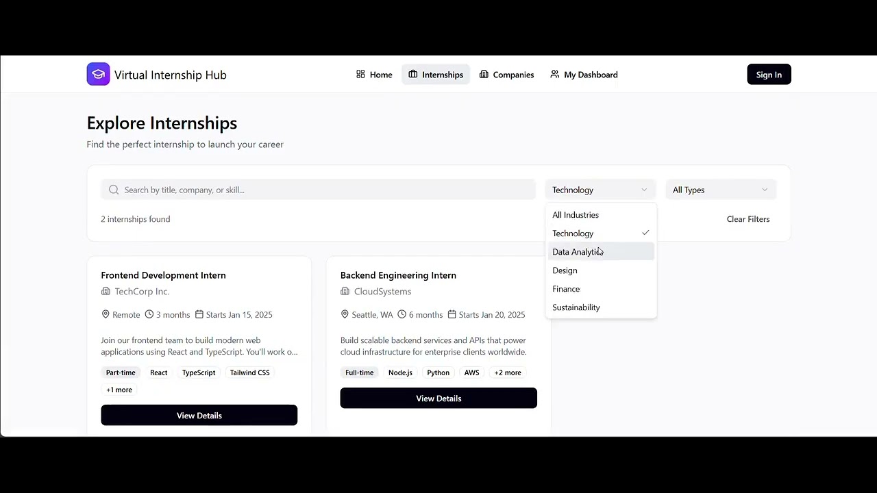 Virtual Internship Hub | Prototype - YouTube