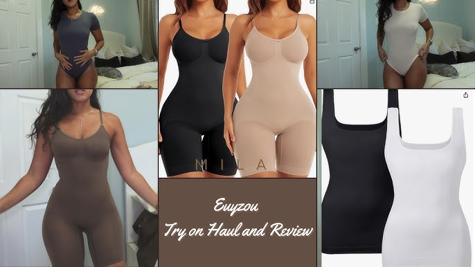 Ad Trying on Skims bodysuit dupes at . Same material but 50% off