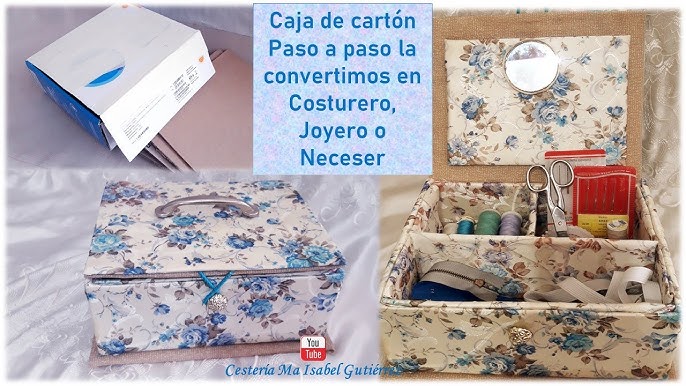 Costurero desplegable reciclando cartón. Caja de costura de Cartonaje 