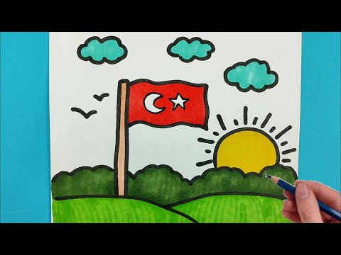 Kolay Çizimler, Türk Bayrağı Çizimi, Sevimli Resim Çizimleri Türk Bayrağı Çizimi, Bayrak Çizimi
