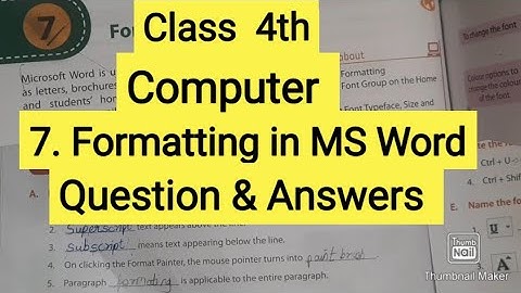 Computer || 7.Formatting in MS Word // Question & Answers
