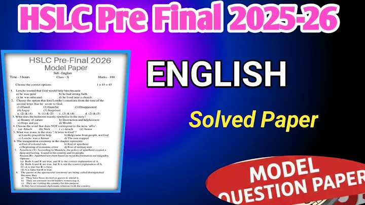 HSLC 2026|Pre-Final Examination 2025-26|English Question Paper with solution|Class X  test paper
