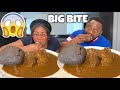 FUFU AND OGBONO SOUP AND GOAT MEAT |BIG BITE CHALLENGE DAD VS DAUGHTER *SHOCKING WIN😱*