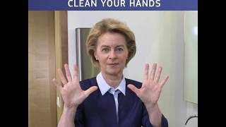 President von der Leyen washing her hands to fight against #COVID19