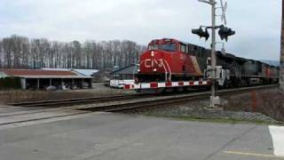 CN/CP Meet @ Abbotsford 11/04/09. CN ES44DC Leading CN train and CP SD40-2 5713 Leading CP Train