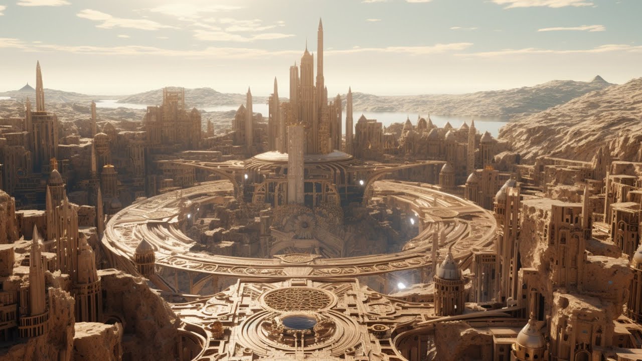 The future city drawn by AI Civilization built in a crater - YouTube