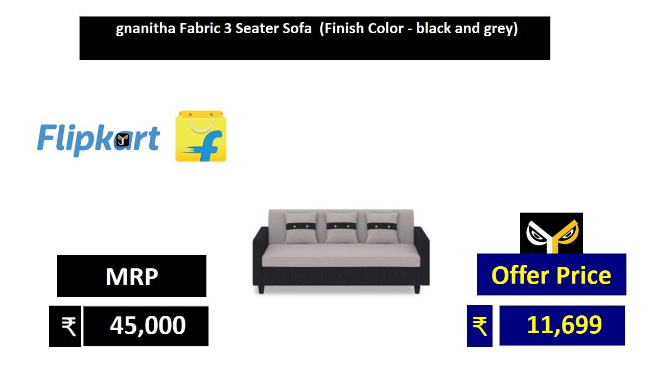 gnanitha Fabric 3 Seater Sofa (Finish Color black and grey) YouTube