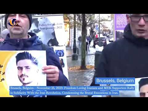 Brussels, Belgium—November 25, 2023: MEK Supporters Rally in Solidarity With the Iran Revolution.