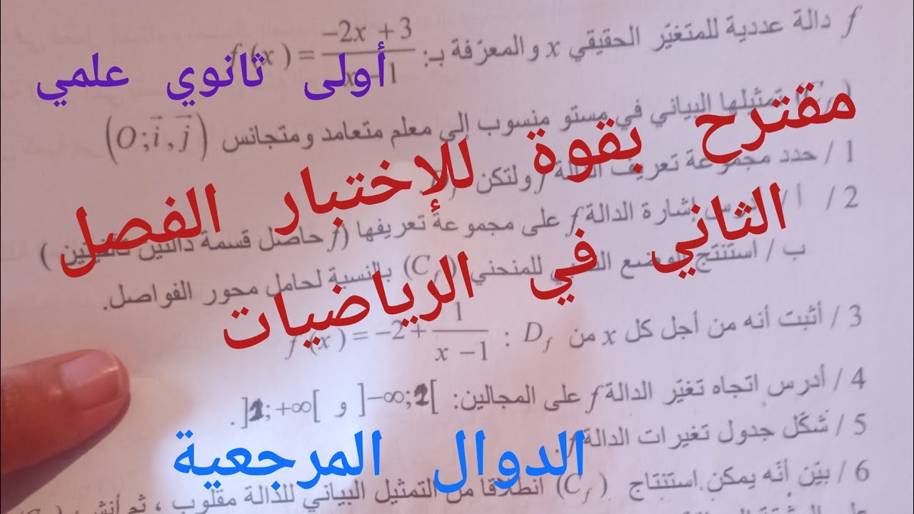 مقترح بقوة للإختبار الفصل الثاني في الرياضيات {الدوال المرجعية}/أولى ثانوي علمي