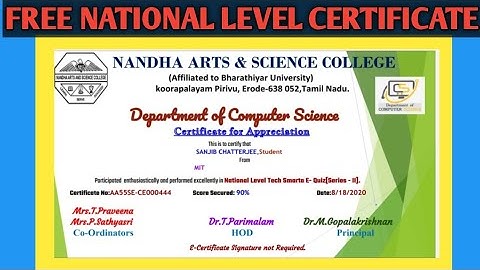 Free National Level Certificate | Free Online Course with Certificate 2020 | Quiz Certificate |