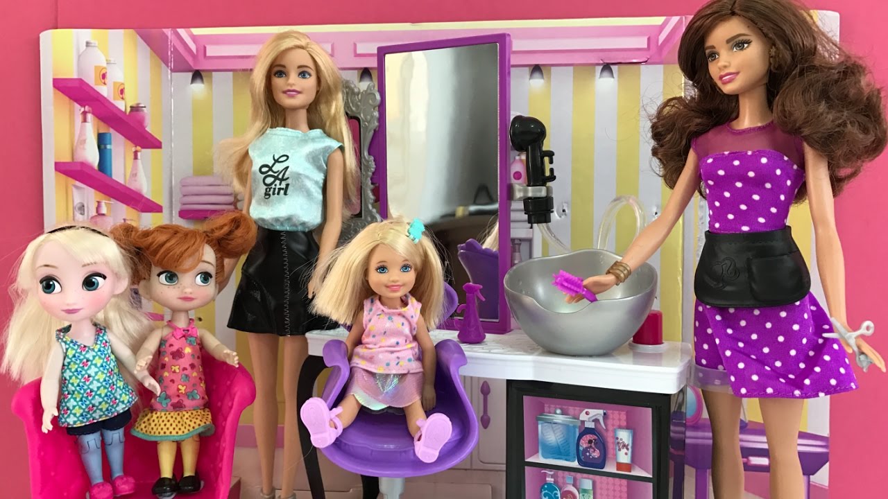 Hair Salon Elsa Anna Barbie Visit The Hair Dresser After Anna
