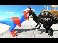 SPIDER-MAN T-REX vs VENOM SPINOSAURUS DEATH RUN - Animal Revolt Battle Simulator