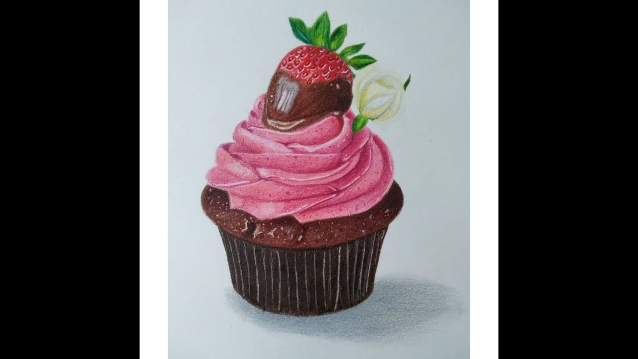 Drawing Cupcake with a Strawberry on Top Easy with colored pencils-Painting Tutorial