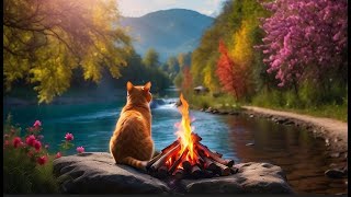 Relaxing Water Ambience | Gentle Stream Sounds, Crackling Fire Sounds | Water Sounds for Sleeping