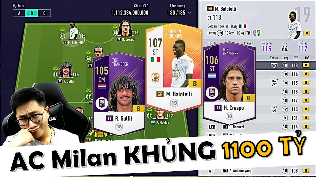 I Love Trải Nghiệm Đội Hình AC MILAN 1100 Tỷ TOP SERVER Với DÀN +8 "PHÁ GAME" GULLIT & BALOTELLI +8