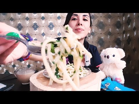 MUKBANG • სპაგეტი ნივრით ზეთით ყველით და მწვანილით • როდის ვეზიარე კულინარიას