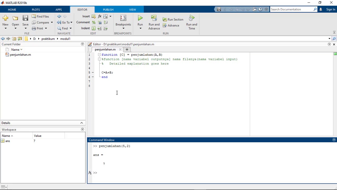 Cara menggunakan Function pada Matlab - YouTube