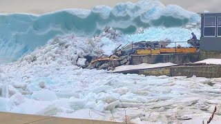 Drifting ice or ice tsunami on Amur River, Khabarovsk, Russia