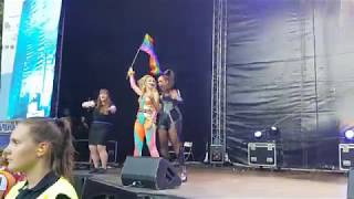 Vengaboys Up and Down - Denise with flag - Oslo Pride 28-6-2018