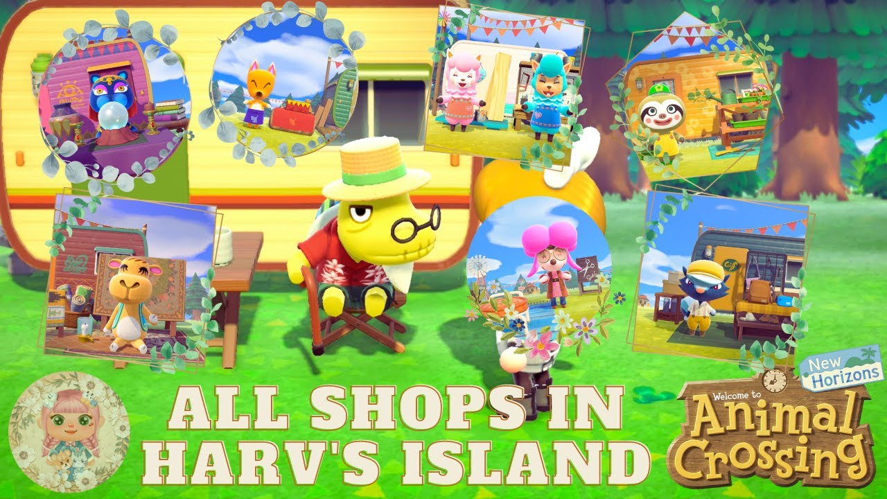 ⚡ ALL 7 SHOPS in 🐶🏠 Harv's island in Animal Crossing New Horizon 🏝️