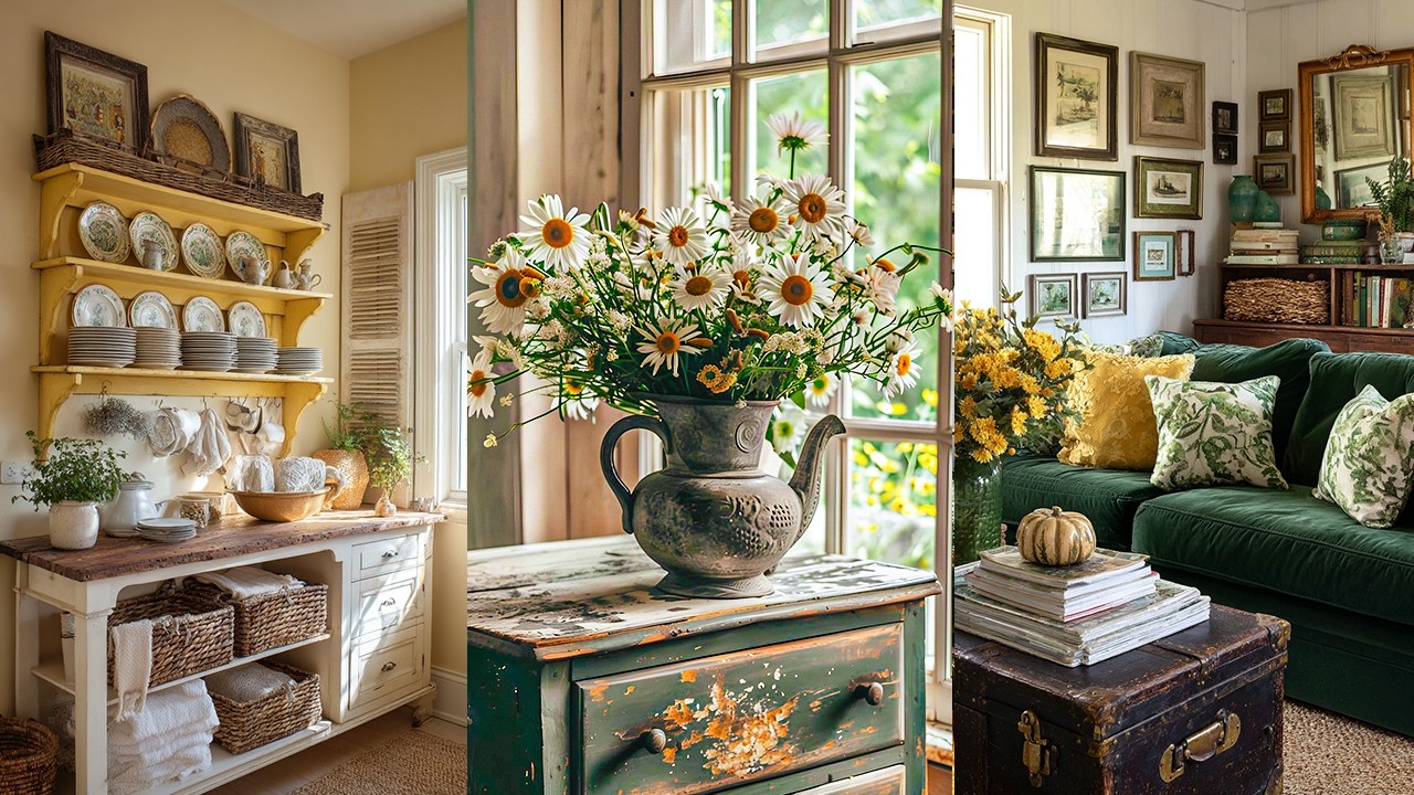 Весенний деревенский стиль в стиле антикварного фермерского дома: вневременной винтажный декор, м...