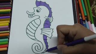 تعليم الرسم للاطفال | رسم حصان البحر بطريقه سهله وبسيطه للاطفال | عالم البحار