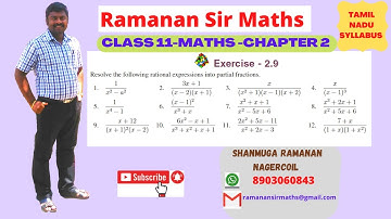 11th Maths/TN syllabus/Chapter 2-Algebra/Partial Fraction Method/Exercise 2.9 /Ramanan sir maths