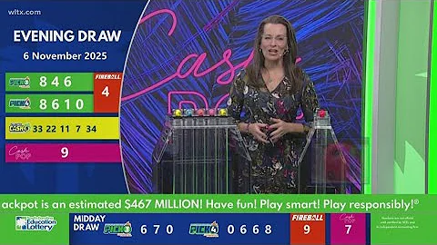 Evening SC winning lottery numbers for November 6, 2025