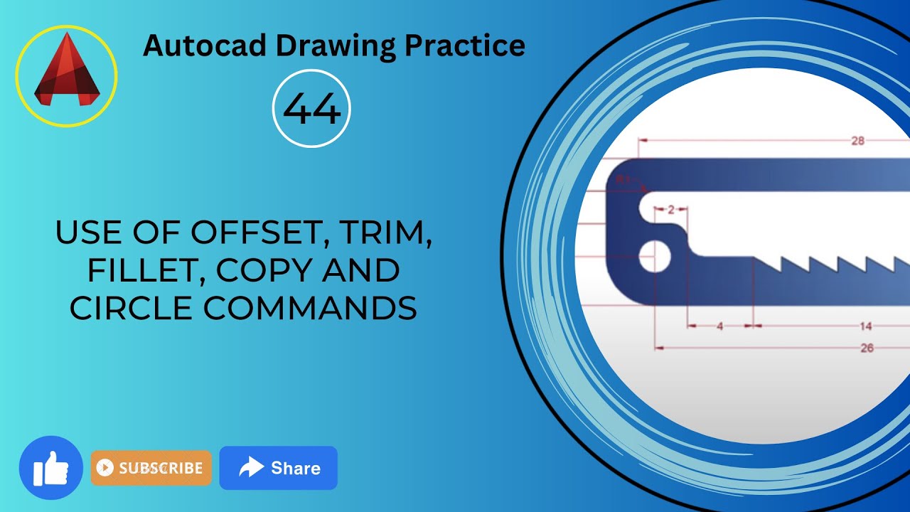 Autocad Drawing Practice 44: Using Offset, Trim, fillet, Copy and ...
