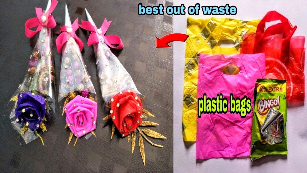 DIY Flower Bouquet from Waste Carry BagsBest out of Waste YouTube