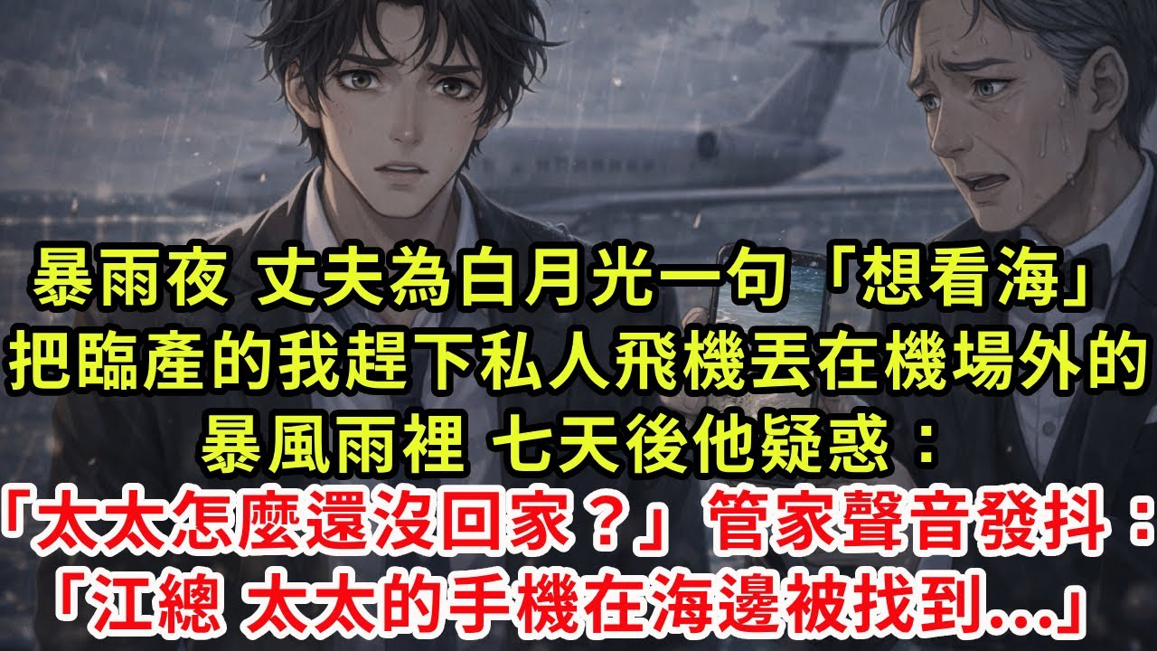 暴雨夜，丈夫為白月光一句「想看海」把臨產的我趕下私人飛機丟在機場外的暴風雨裡 七天後他疑惑：「太太怎麼還沒回家？」管家聲音發抖：「江總，太太的手機在海邊被找到...」