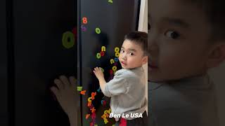 Little boy mess with magnetic alphabets and numbers so crazy #shorts