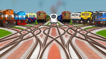 8 High-Speed Trains At Curved Branched Railroad Crossing Risky Railroad Tracks | train simulator 