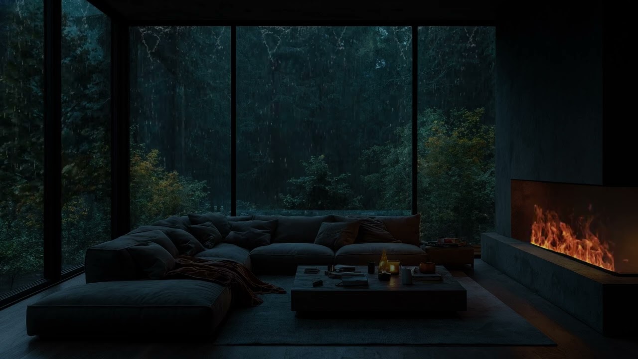 Warm Forest Cabin at Night 🌧️🔥 Calming Rain and Fireplace Sounds for Deep Relaxation