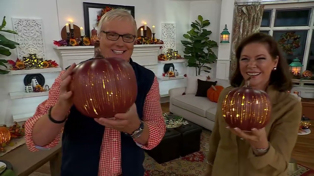 Set of 2 Illuminated Starry Night Glass Pumpkins by Valerie on QVC