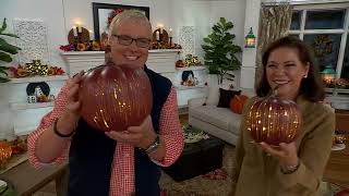 Set of 2 Illuminated Starry Night Glass Pumpkins by Valerie on QVC