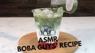 (No Music, No Talking) How to make Boba Guys&#39; Strawberry Matcha Latte  딸기녹차라떼 ASMR