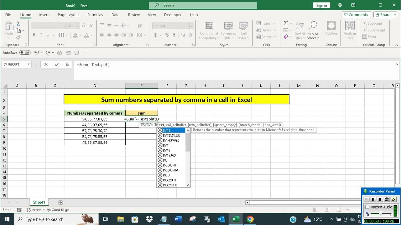 Sum numbers separated by comma in a cell in Excel - YouTube