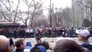 Giants Superbowl parade-guy throws silly string at cop