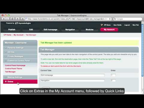 Adding new links in the control panel - Expression Engine 1.7 Screencast