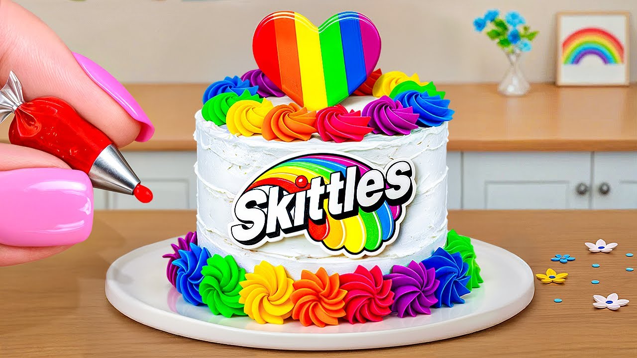 Mini Skittles Cake Recipe with Chocolate Drip 🍫🌈 | Colorful Buttercream ...