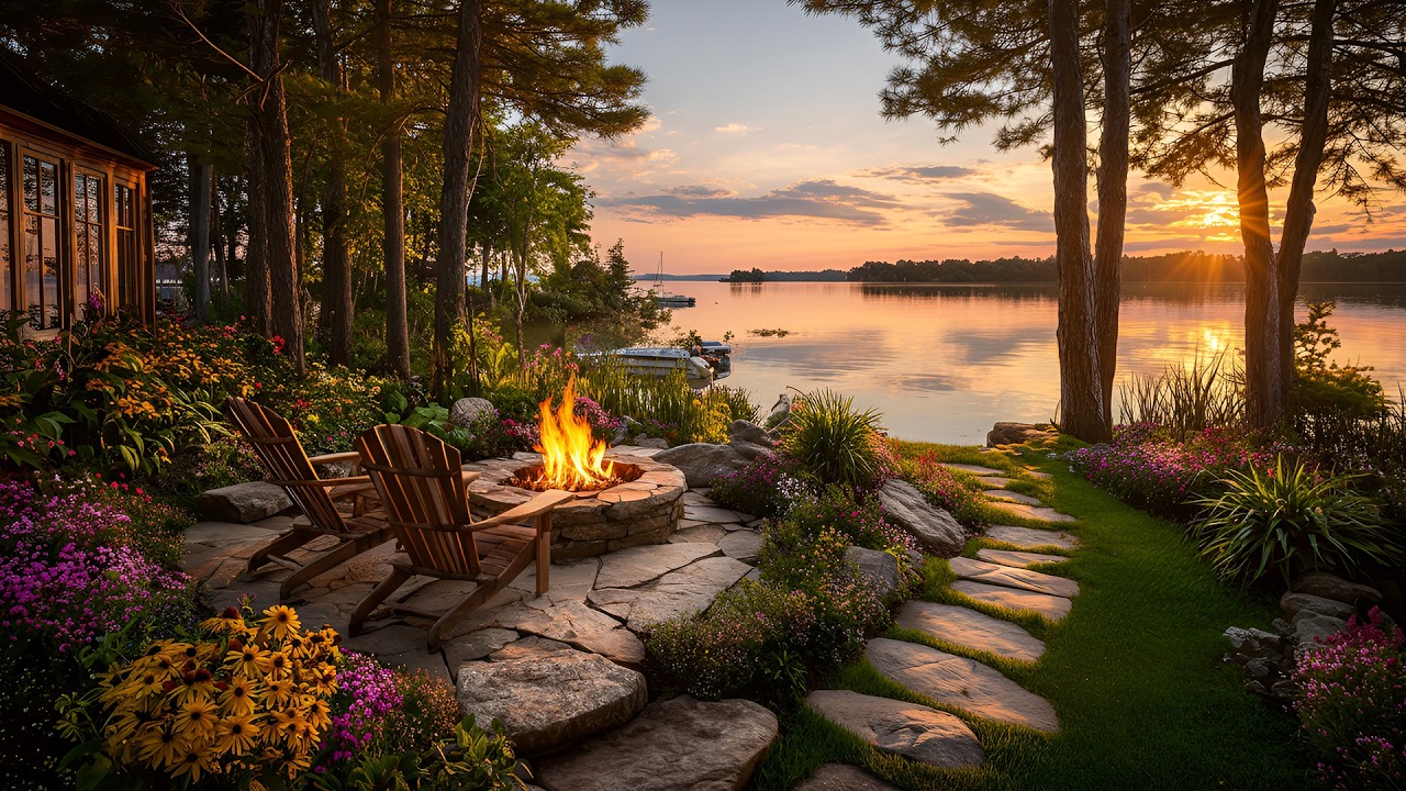 Tranquil Spring Morning by the River – Cozy Fire Pit & Gentle Nature Sounds for Calm Vibes