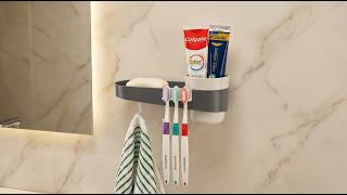 Smart Wall Mount Bathroom Organizer | Toothbrush Holder with Cup &amp; Hooks