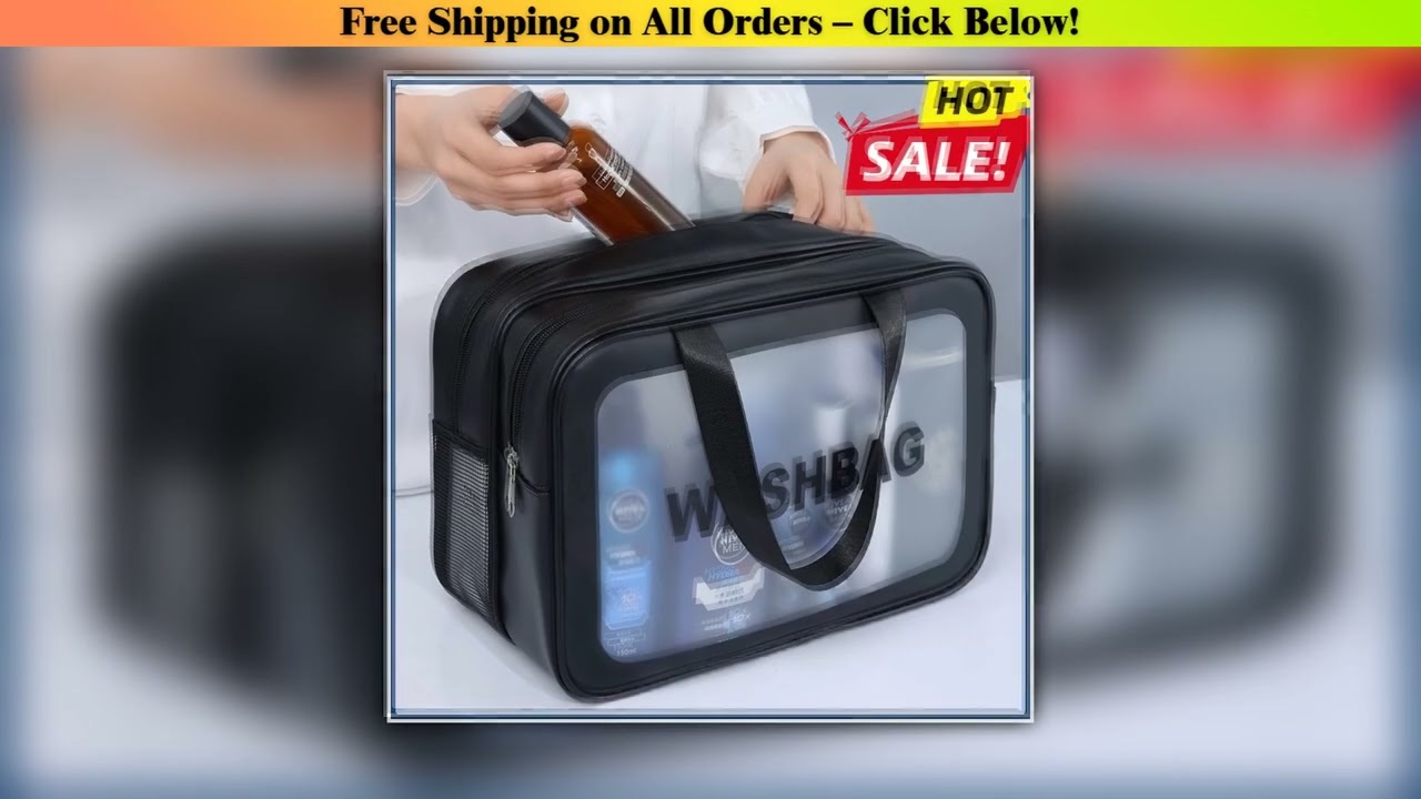 Drywet separation double transparent PU makeup bag portable washing bag cosmetic storage bag travel